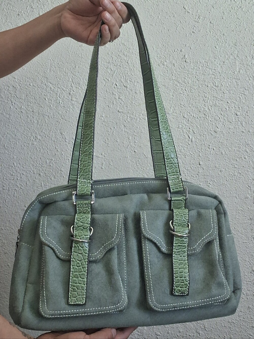 Green Faux Suede Shoulder Bag - Picture 7 of 7